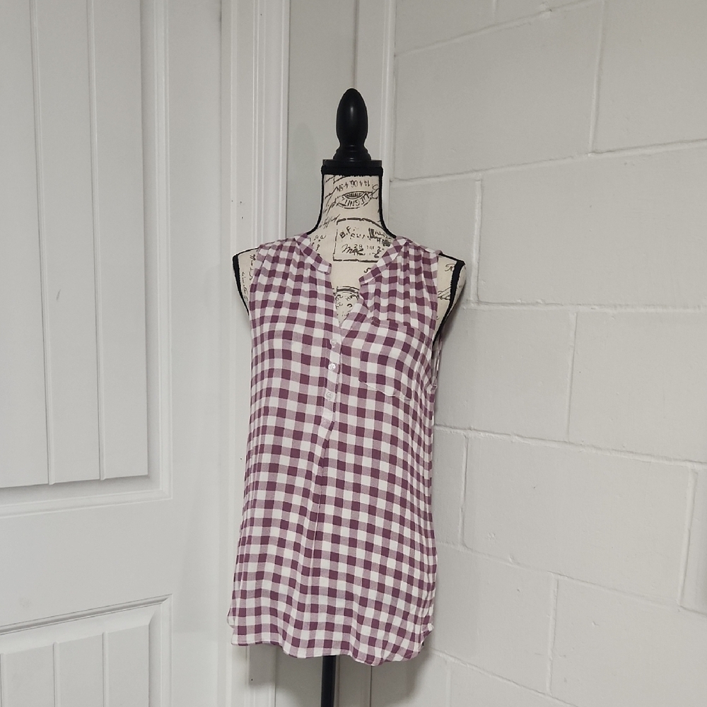 NWT Market & Spruce Purple Checkered Blouse Size Large